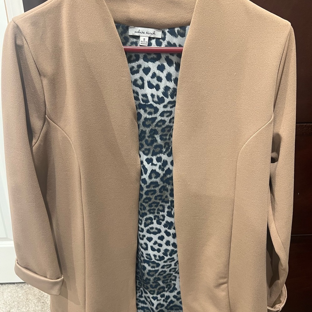 White Birch Beige Blazer with Leopard Print Lining